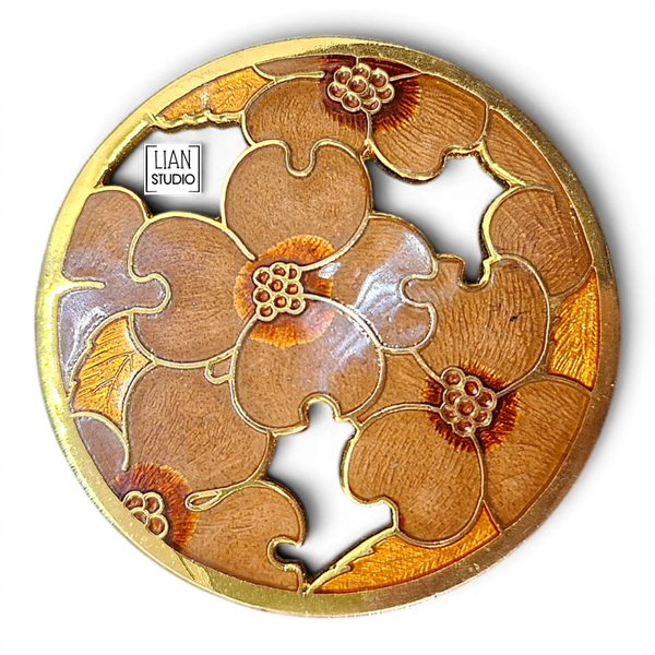 Ronde bloemen broche - Cloisonne broche