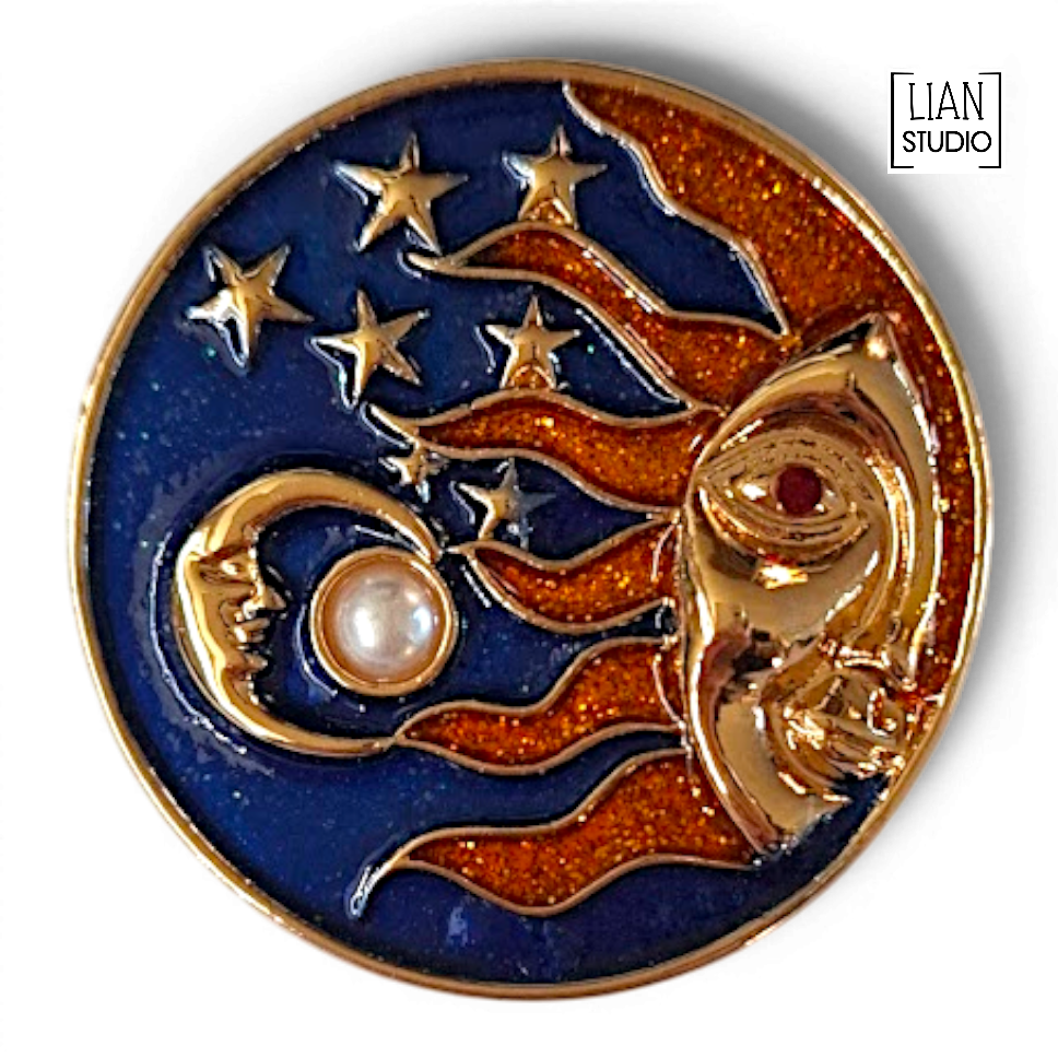 Galaxy broche maan zon speld goudkleurig