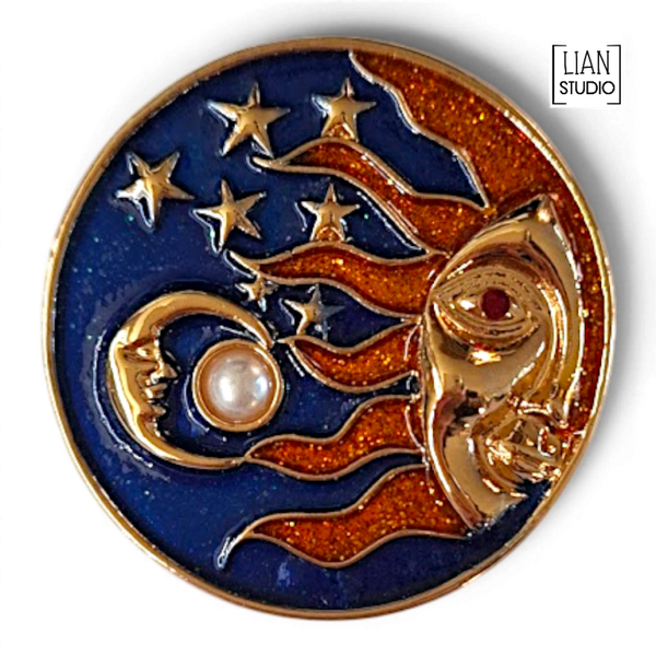Galaxy broche maan zon speld goudkleurig