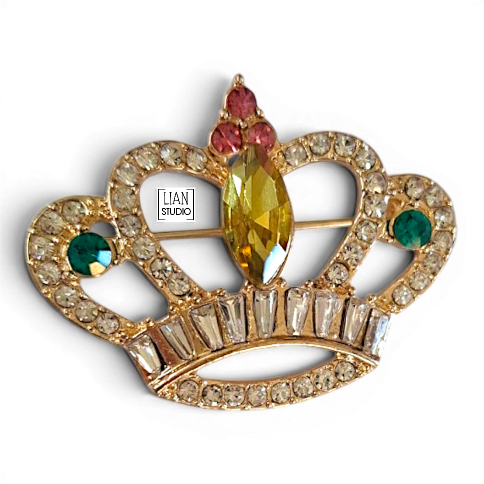 Queen broche kroon speld goudkleurig