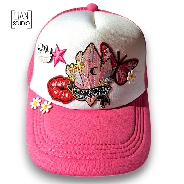Better Be Protected Trucker Hat Pink Wit