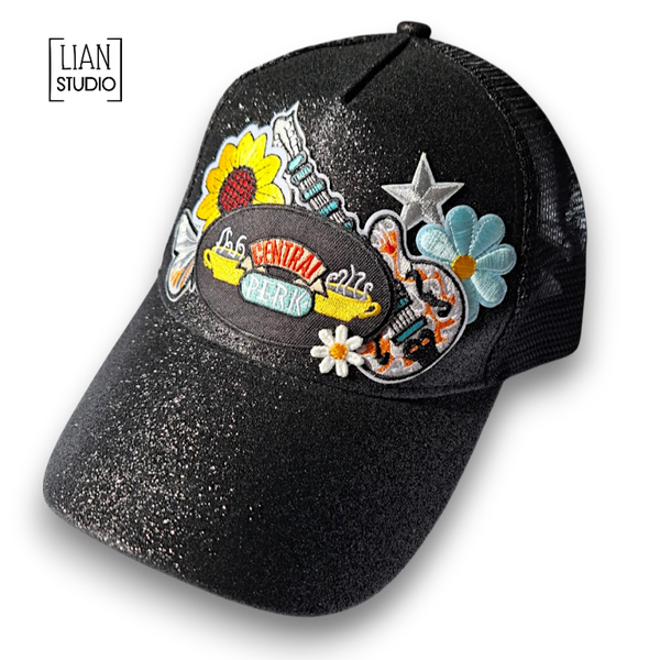 Friends Inspired Patches Cap Zwarte Glitterpet