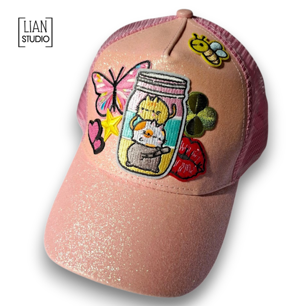 Happy Pills Cat patch Cap Roze Glitterpet