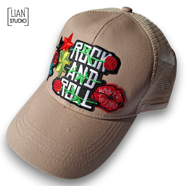 Rock and Roll Khaki Cap met Patches