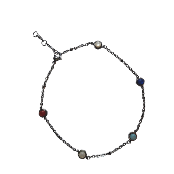 Geboortesteen enkelketting zilver voor Esther