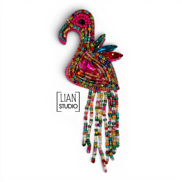 Flamingo roze statement broche kraaltjes