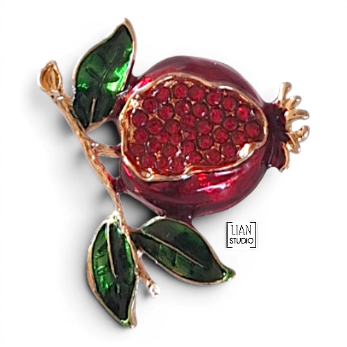 Granaatappel broche met strass - Rode fruit pin