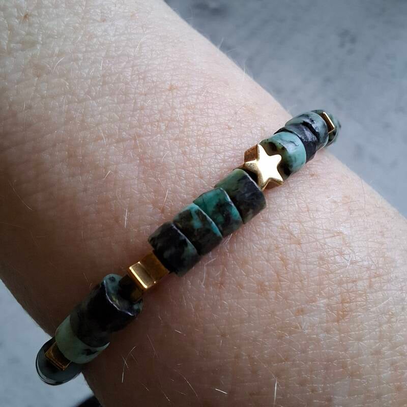 Connected Cocoon Misty armband met edelsteen Turquoise en hematiet