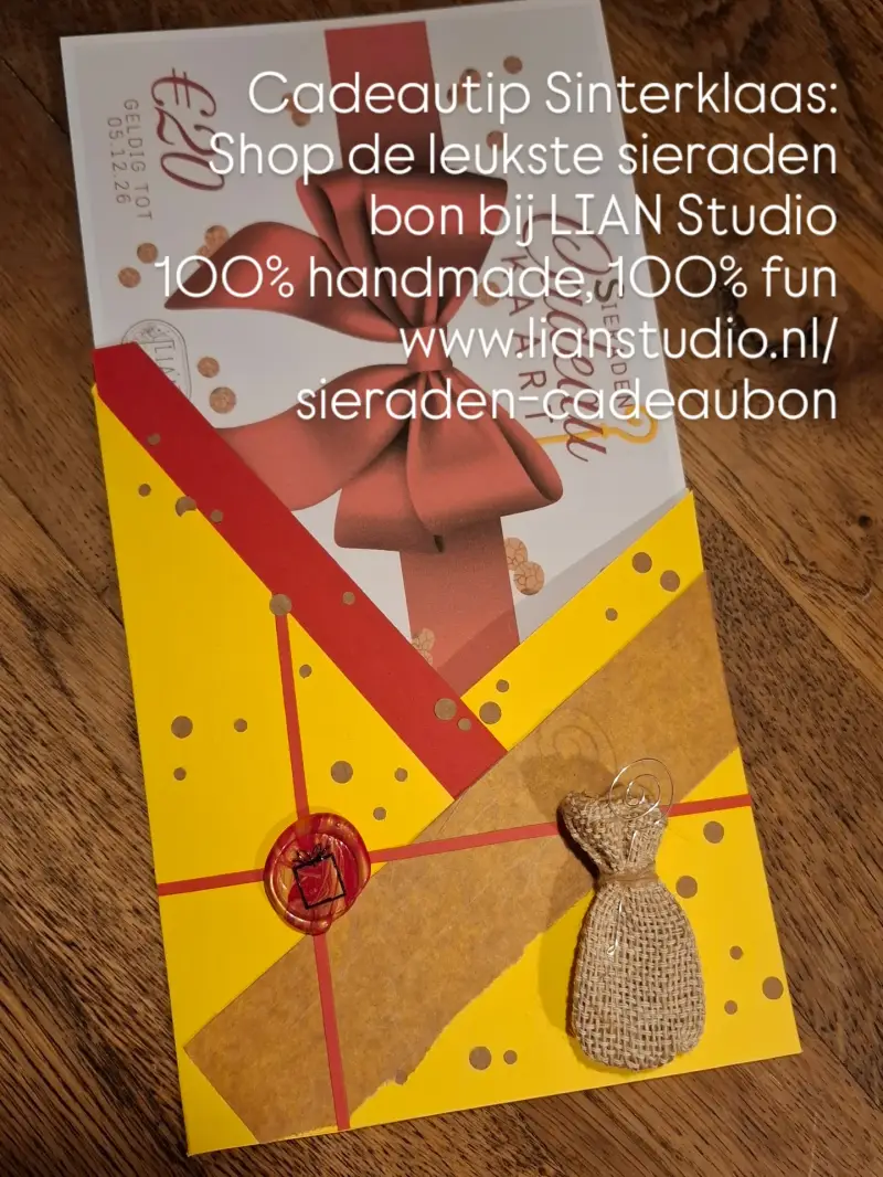 Sinterklaas-cadeaubon in unieke handgemaakte sleeve-cadeaubon op papier LIAN Studio