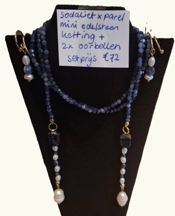 Sodaliet x parel edelsteen sieraden set