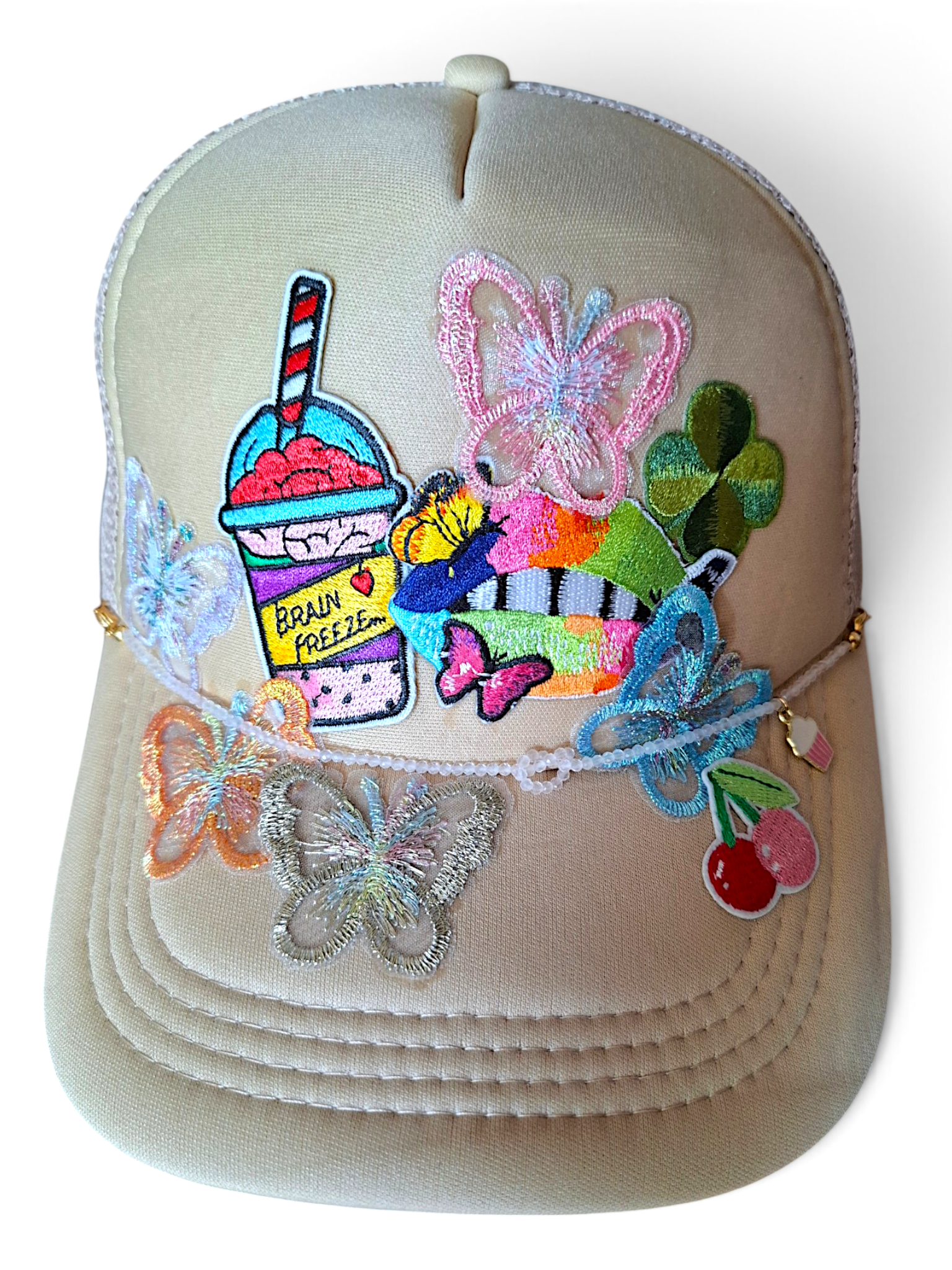 Butterfly Kisses Trucker Hat Beige