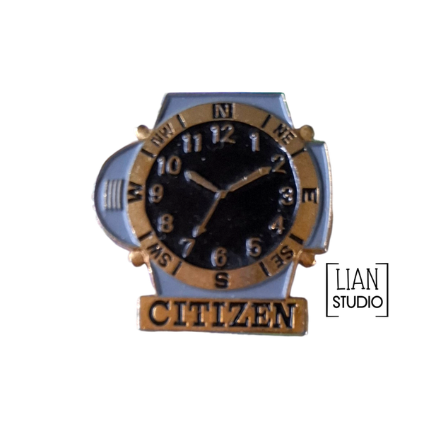 vintage Citizen horloge pin goudkleur met zwart