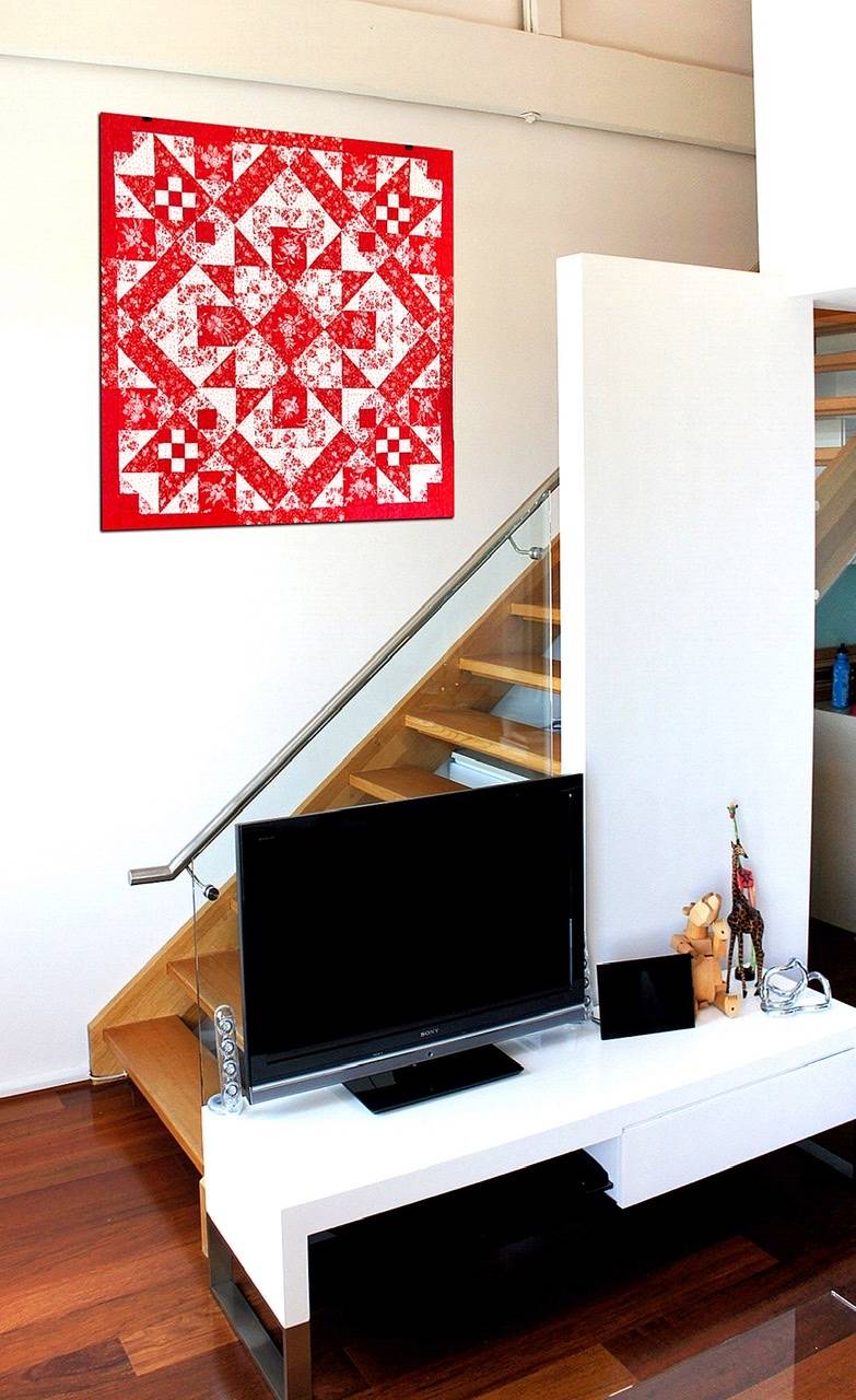 Muurquilt wanddecoratie in het interieur  Quilt 14: Verliefd op warm rood.