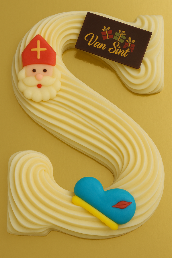 Luxe chocoladeletter S (200 gram)  , WIT - Romig en zoet, met een feestelijke twist