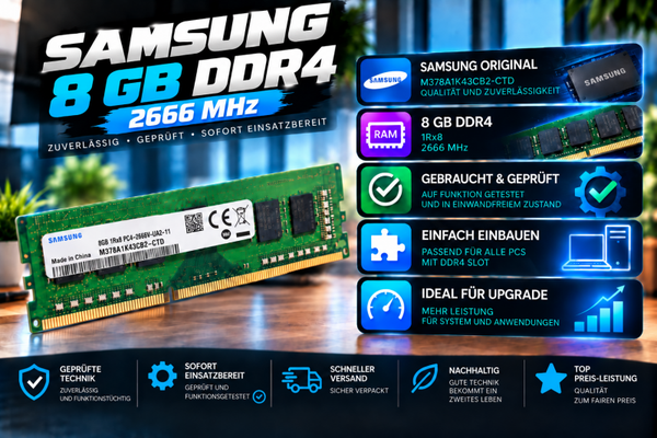 26-101 Arbeitsspeicher RAM | Samsung 8GB 1Rx8 DDR4 | 2666 MHz | M378A1K43CB2-CTD
