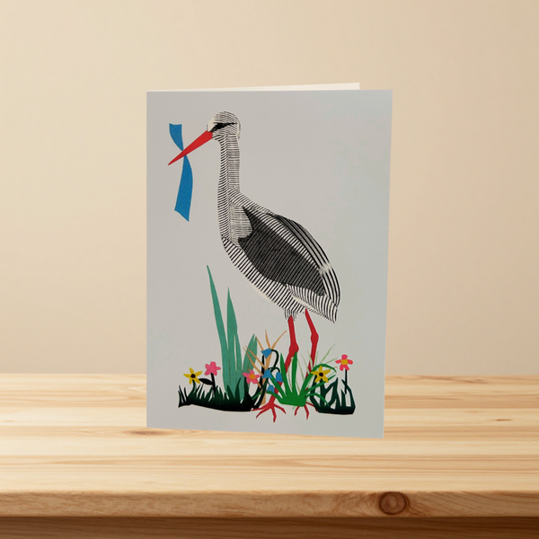 Kaartje extra: geboortje ooievaar blauw
