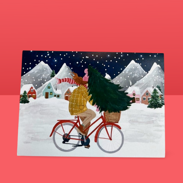 Kaartje kerst en nieuw: kerstfiets