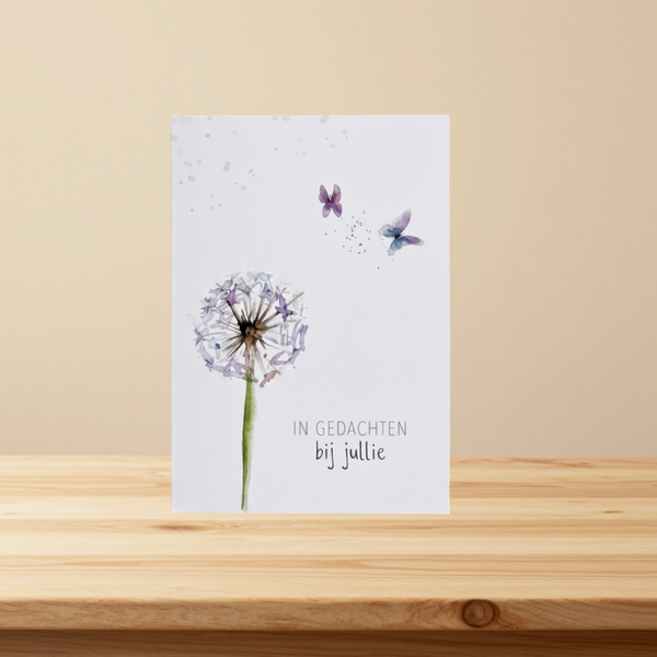 Kaartje bij overlijden: blaasbloem en vlinders