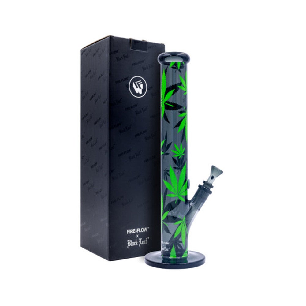 Bong Fire-flow x Black Leaf 40 cm Glasbong met Kickhole & Turboshot