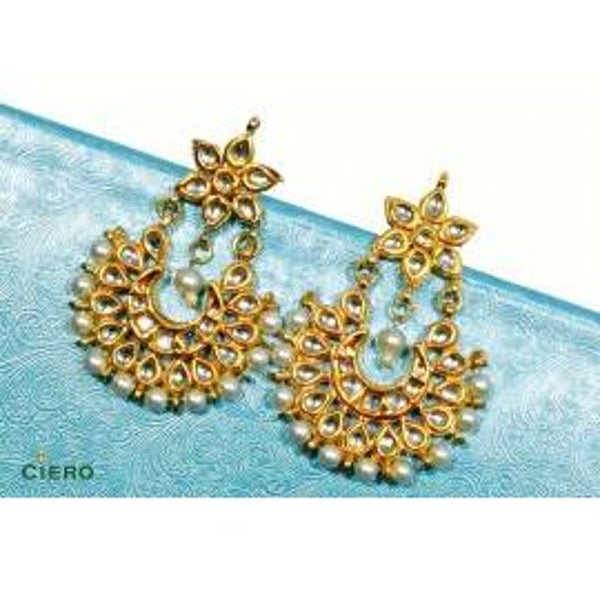 Golden Kundan & Pearl Jumka