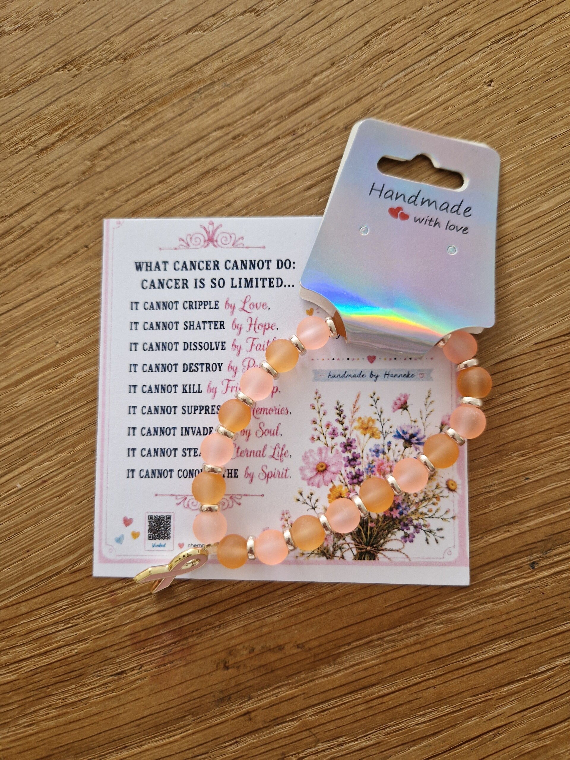 Armband zalm-pink ribbon 2
