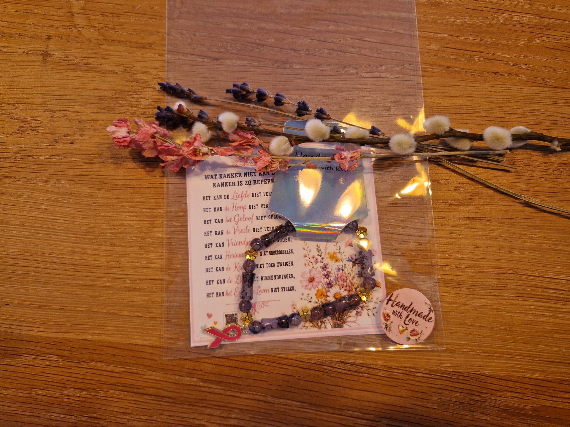 Armband zwart-pink ribbon 1