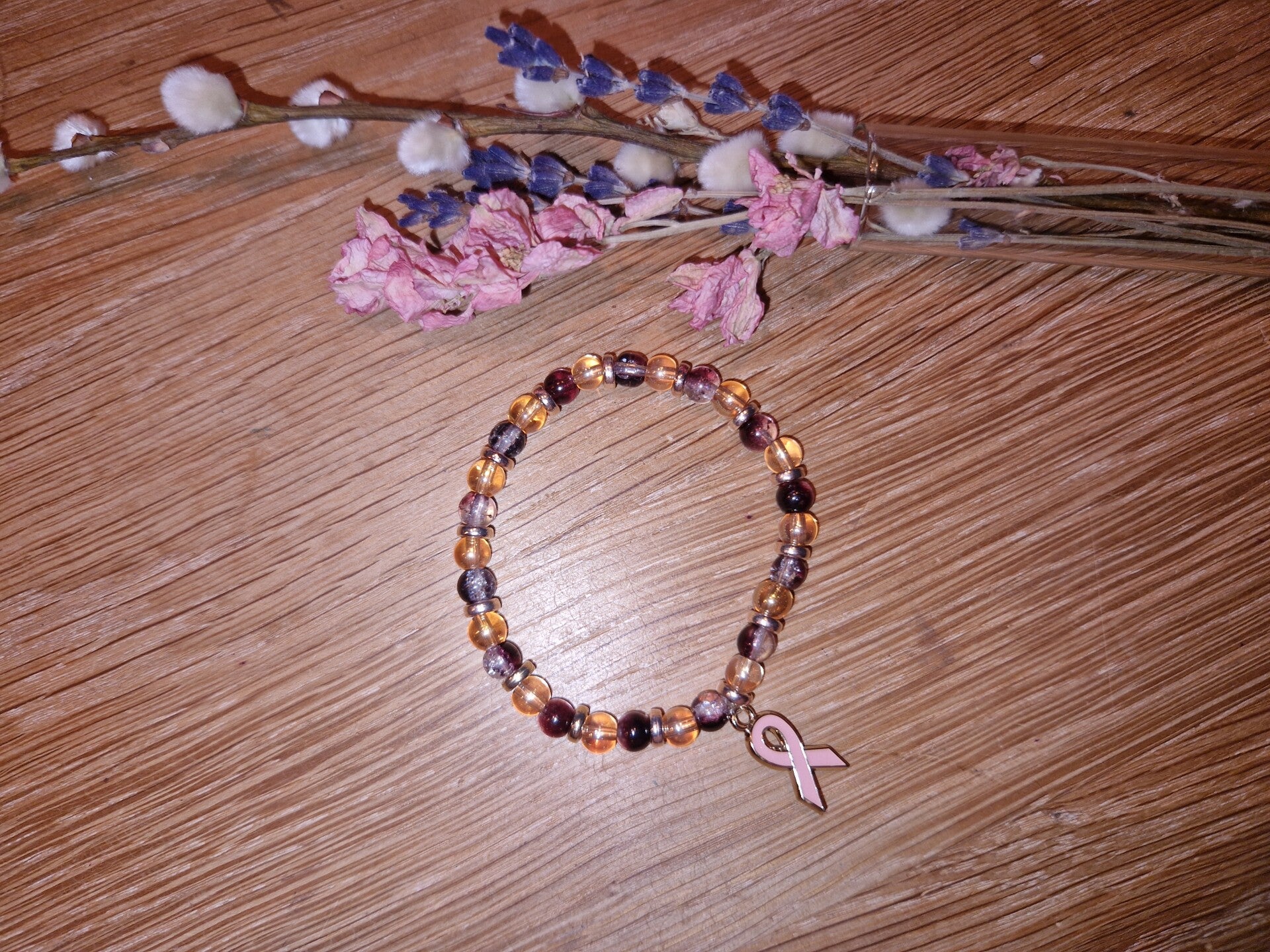 Armband bruin-pink ribbon 3