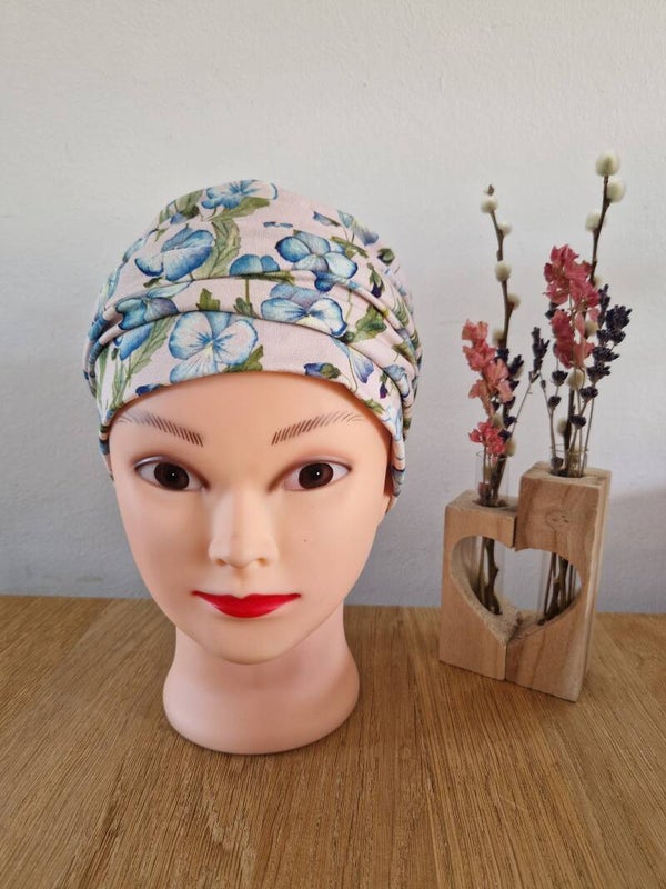 Plooimutsje blauwe bloem viscose