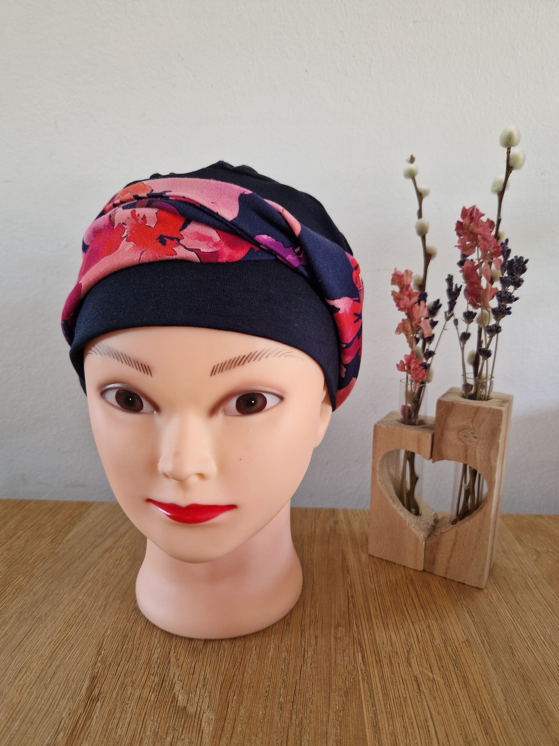 Knoopmutsje navy-roze bamboe