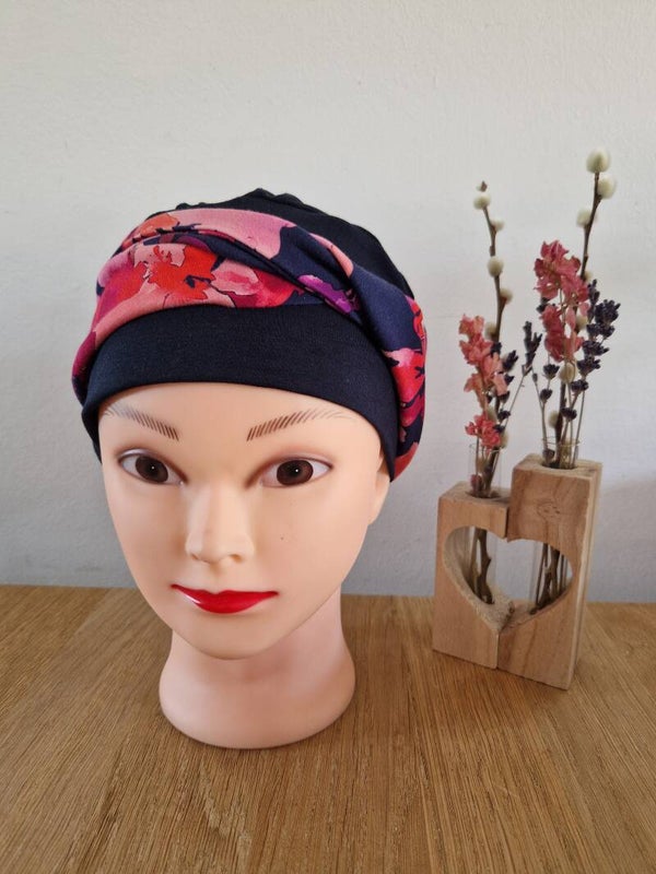 Knoopmutsje navy-roze bamboe