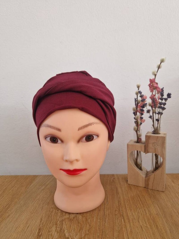 Knoopmutsje bordeaux bamboe
