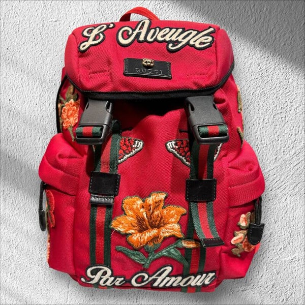 Gucci L’Aveugle Par Amour Embroidered Backpack – Rot