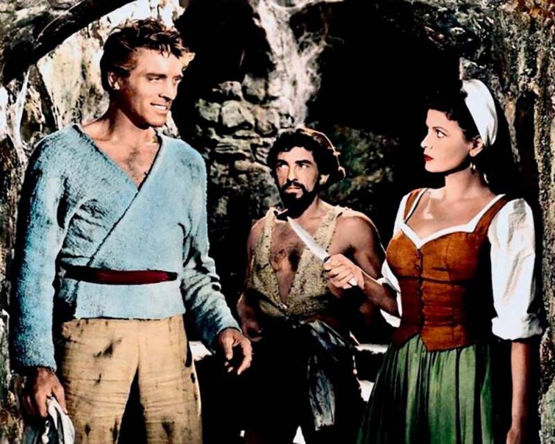 Burt Lancaster, Nick Cravat und Eva Bartok in "Der rote Korsar"