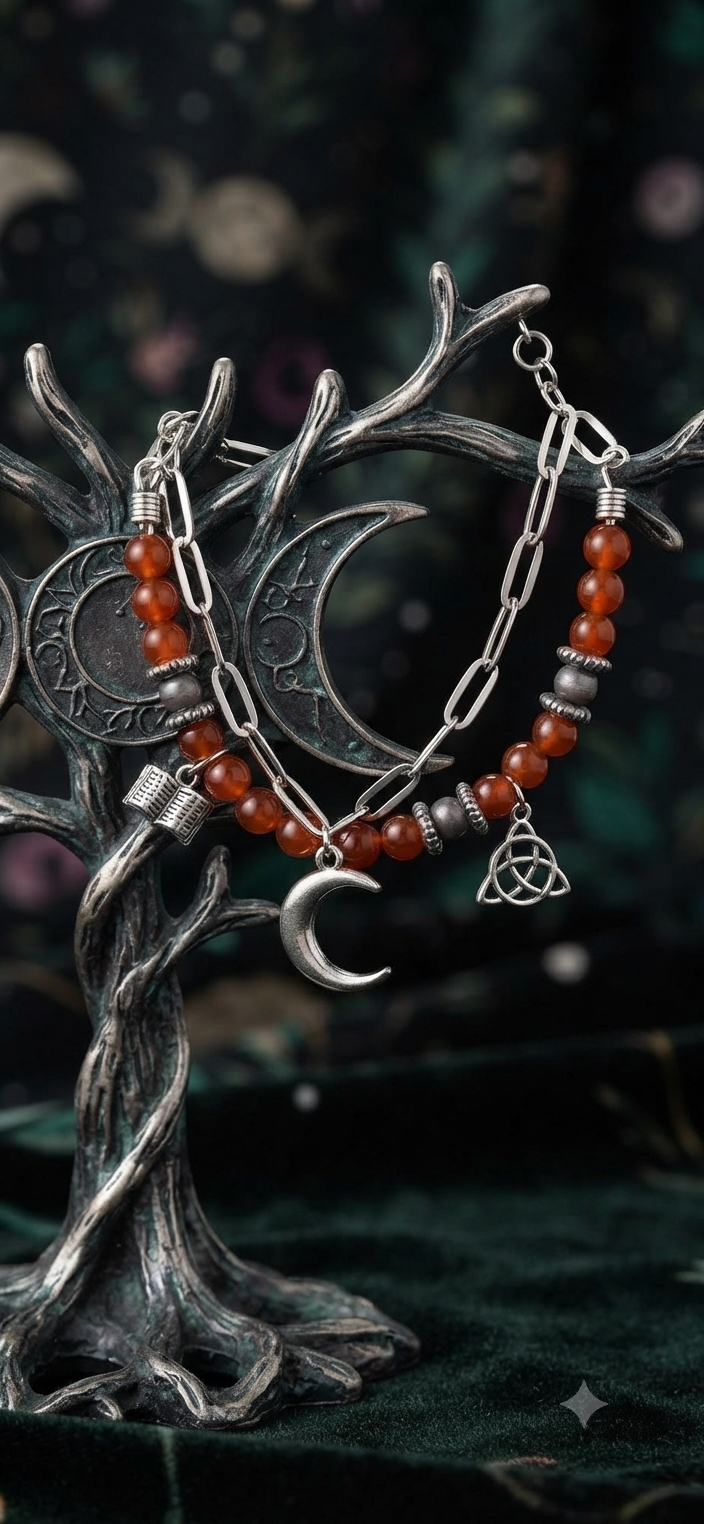 Bracelet Double Rang Cornaline et hématite "Feu de Samhain"