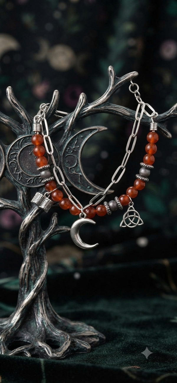 Bracelet Double Rang Cornaline et hématite "Feu de Samhain"