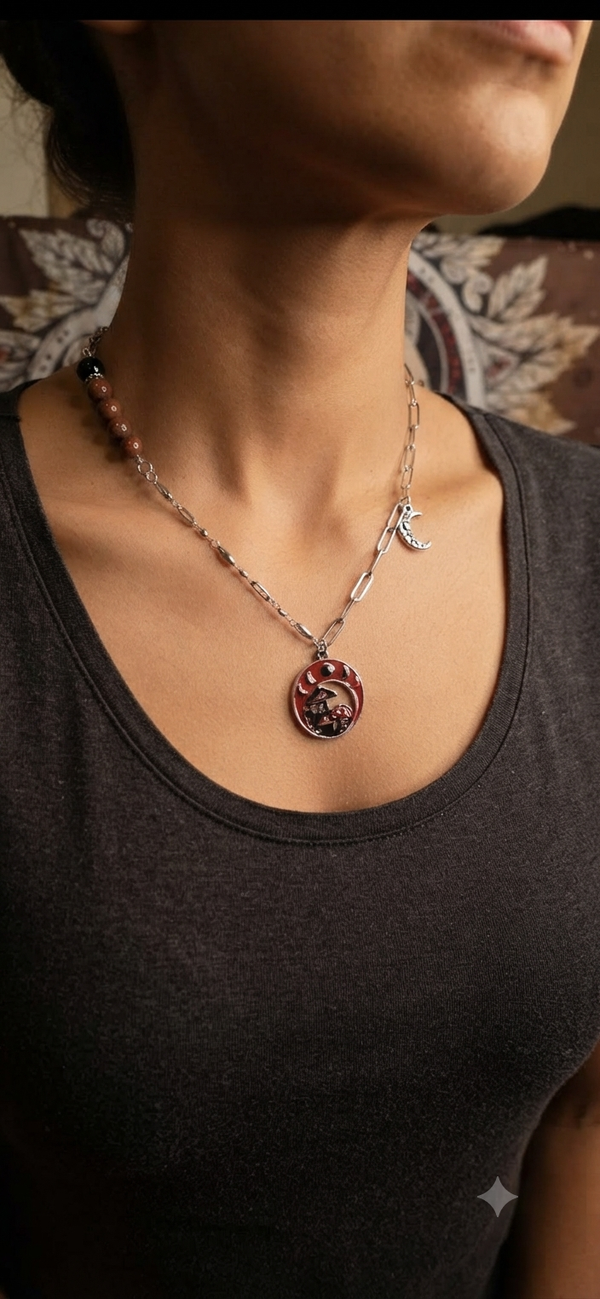 Collier Jaspe rouge, Obsidienne "Nuit Sylvanne"
