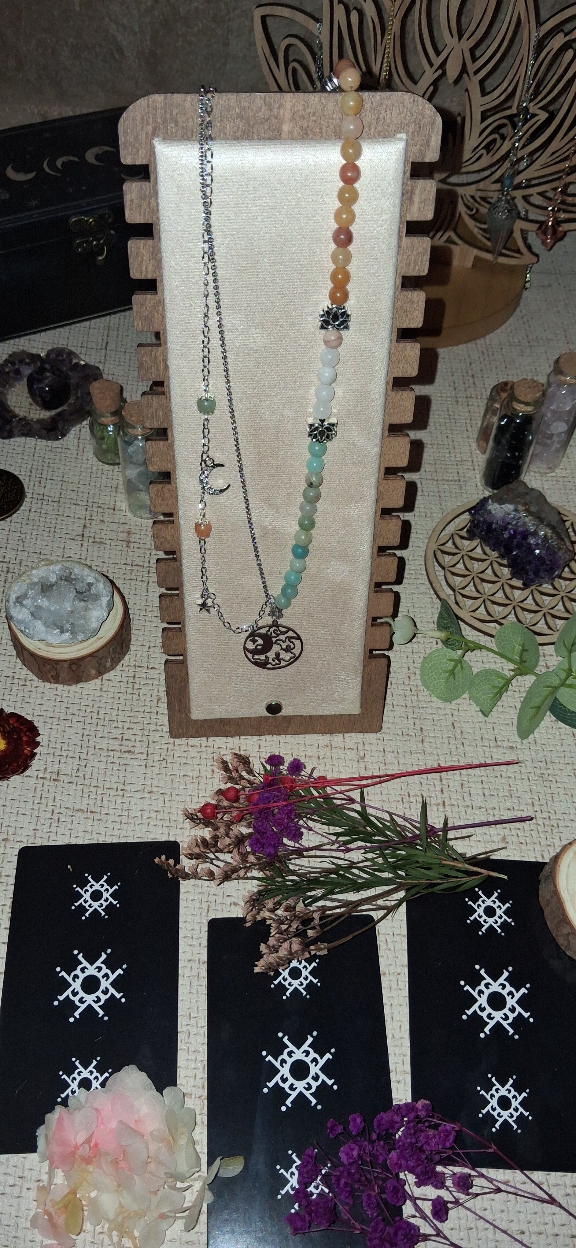 Collier Aventurine, Pierre de Lune Harmonie Céleste & Perles Chaudes