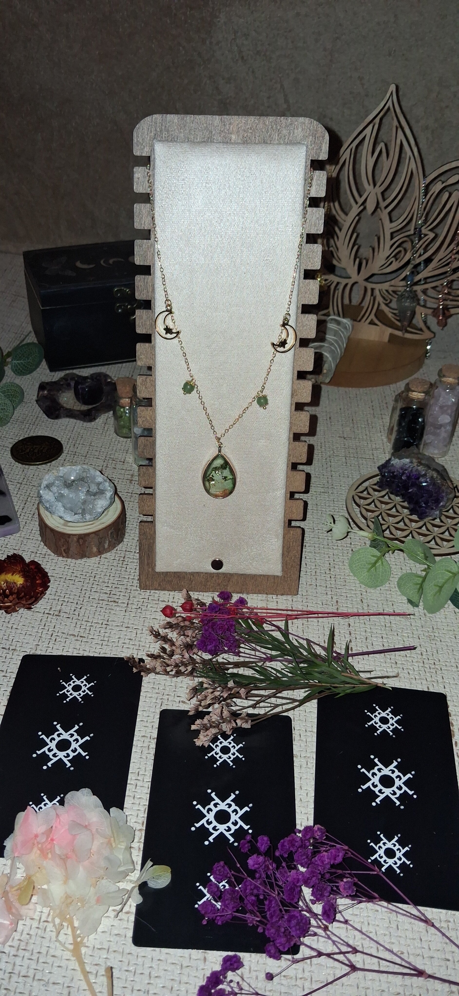 Collier Pendentif  Aventurine - Goutte Végétale & Lunes