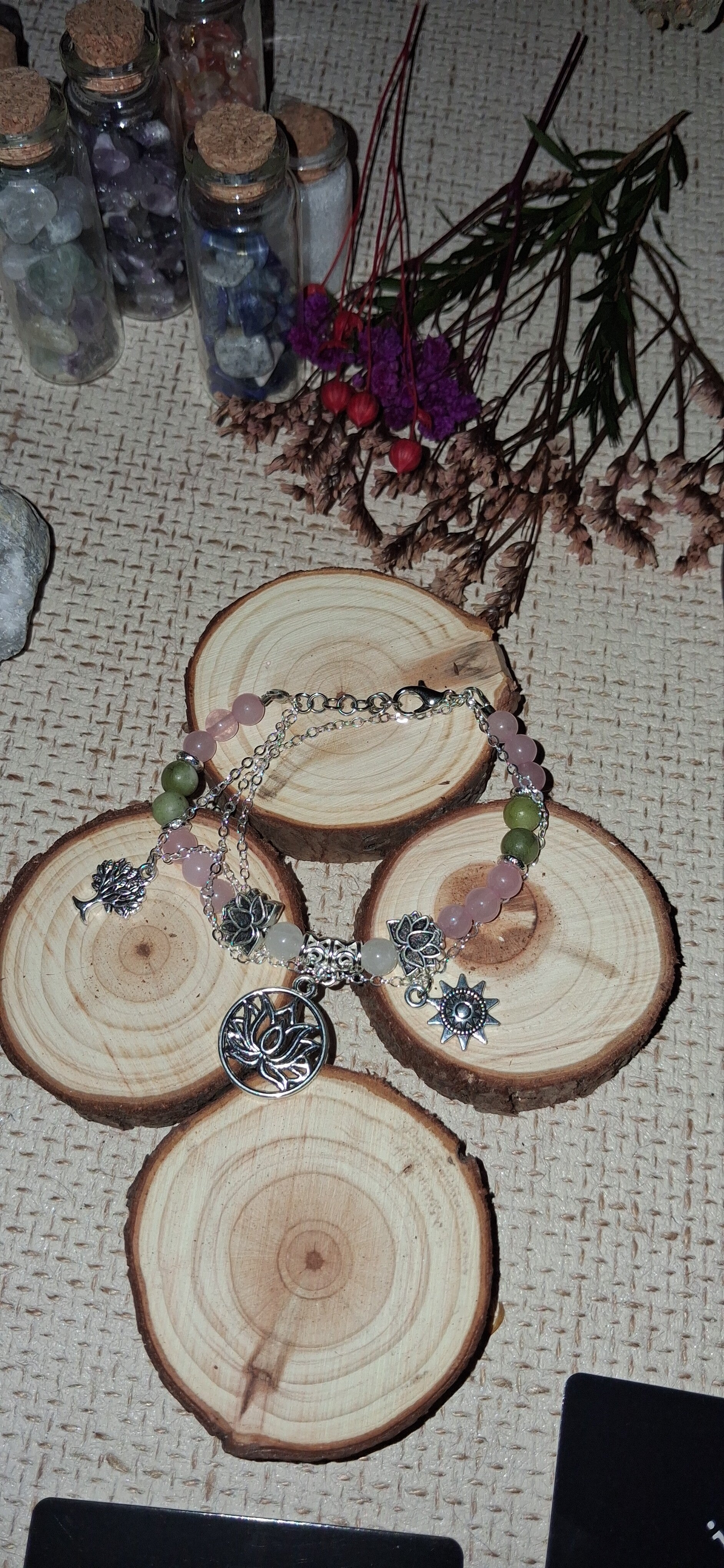 Bracelet Multirang Quartz Rose, Unakite « Harmonie & Renouveau »