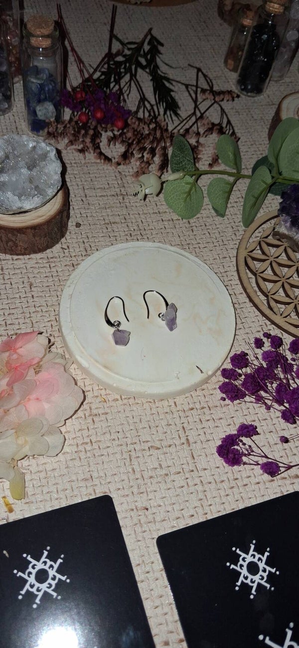 Boucles Crochets Pépites d'Améthyste Brute