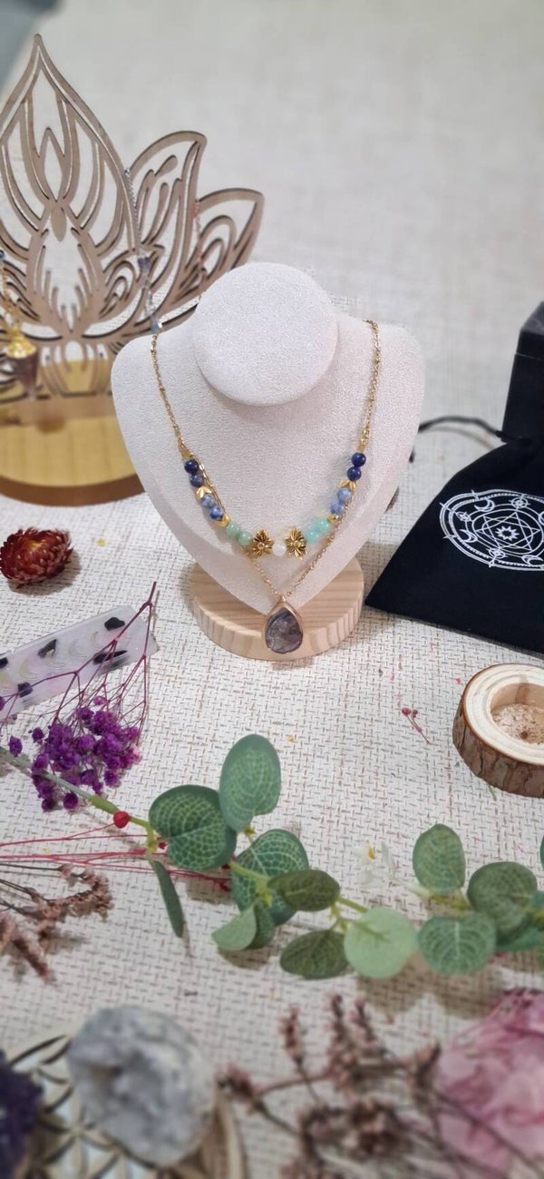 Collier Lapis-Lazuli, Apatite Double Rang « Sagesse et Clarté »