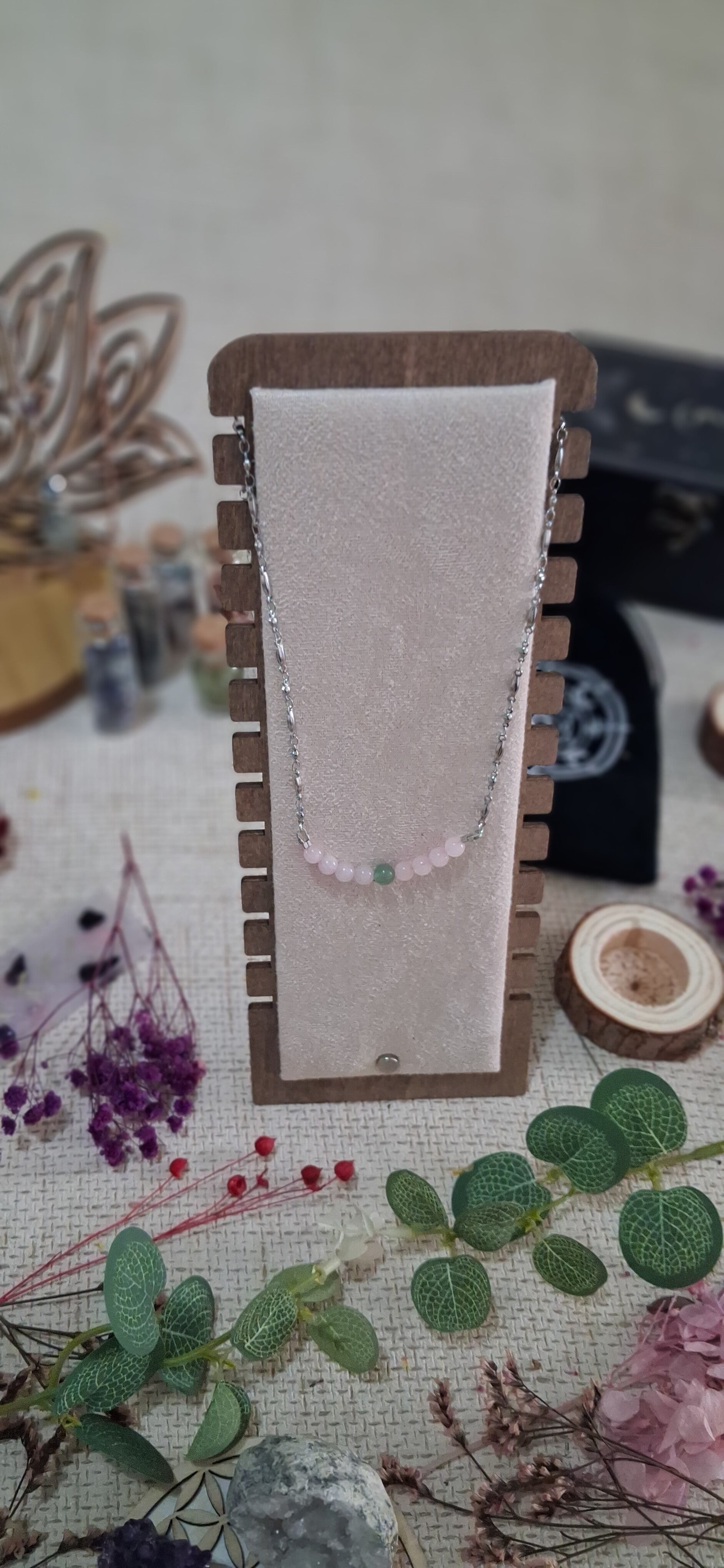 Collier Quartz Rose, Aventurine "Cœur de Pierre"