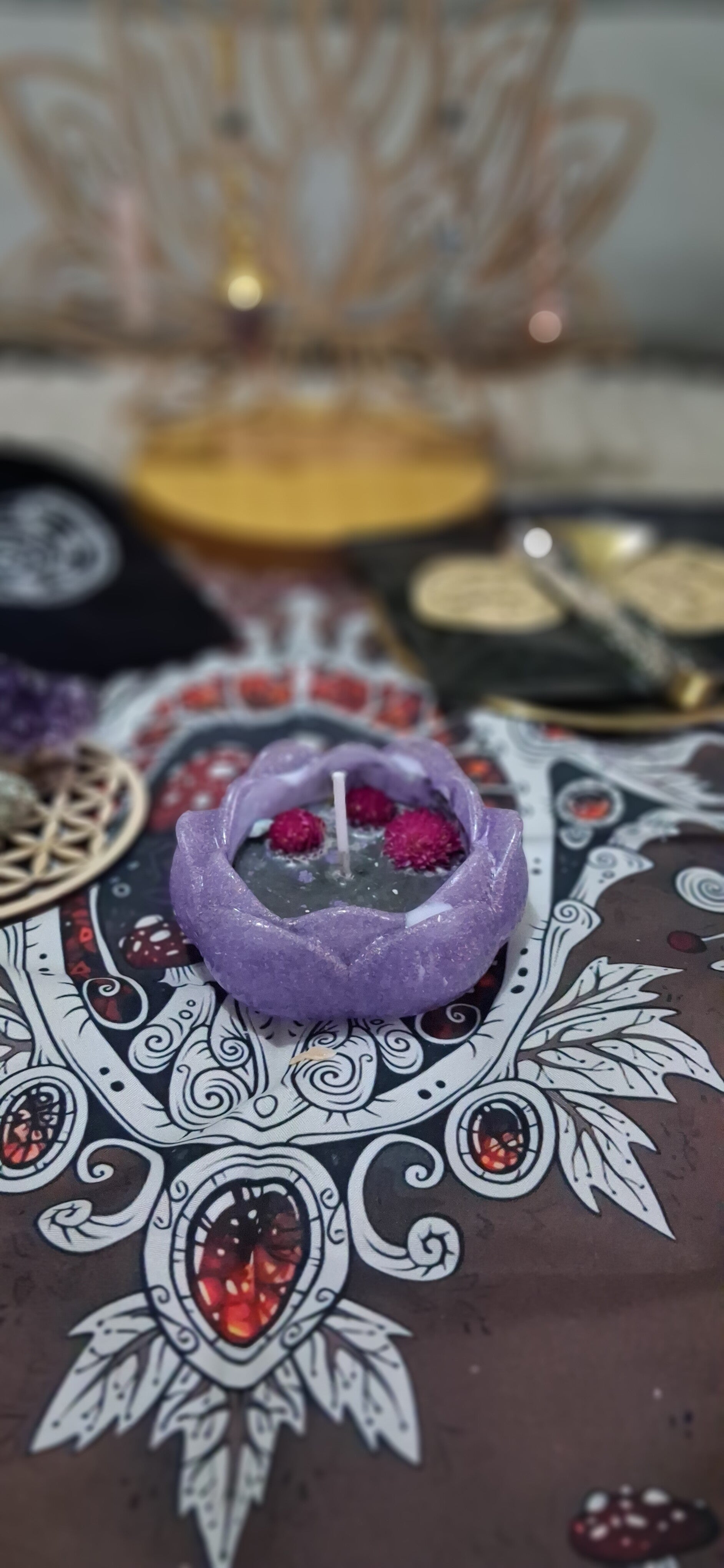 Bougie Fleurie « Nuit d'Améthyste » — Violet Poudré & Fleurs Séchées