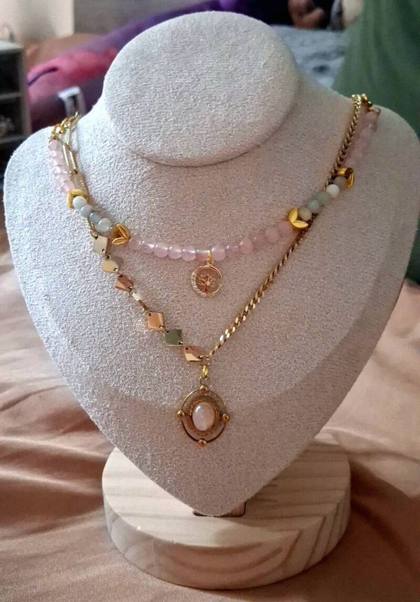 Parure Quartz Rose, Pierre de Lune "Songe Lunaire"