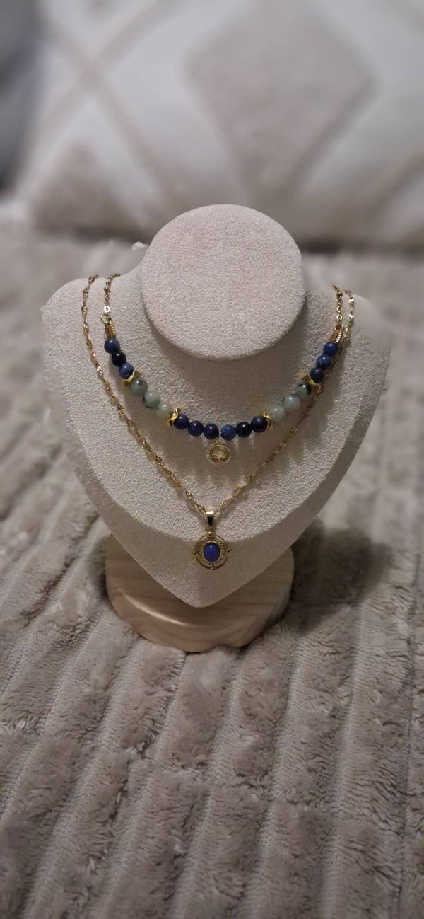 Collier Jaspe Bleu & Lapis-Lazuli - "Le Poète Visionnaire"