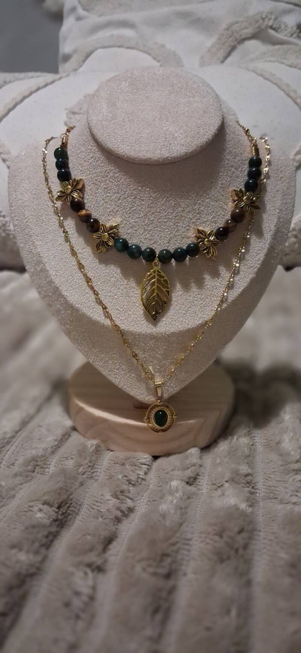 Collier Double Rangs "Forêt de Sagesse" - L'Alliance du Jaspe Vert et de l'Œil de Tigre