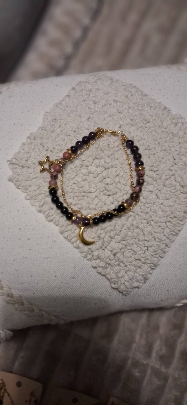 Bracelet « Nuit Étoilée » — Améthyste, Tourmaline & Rhodonite