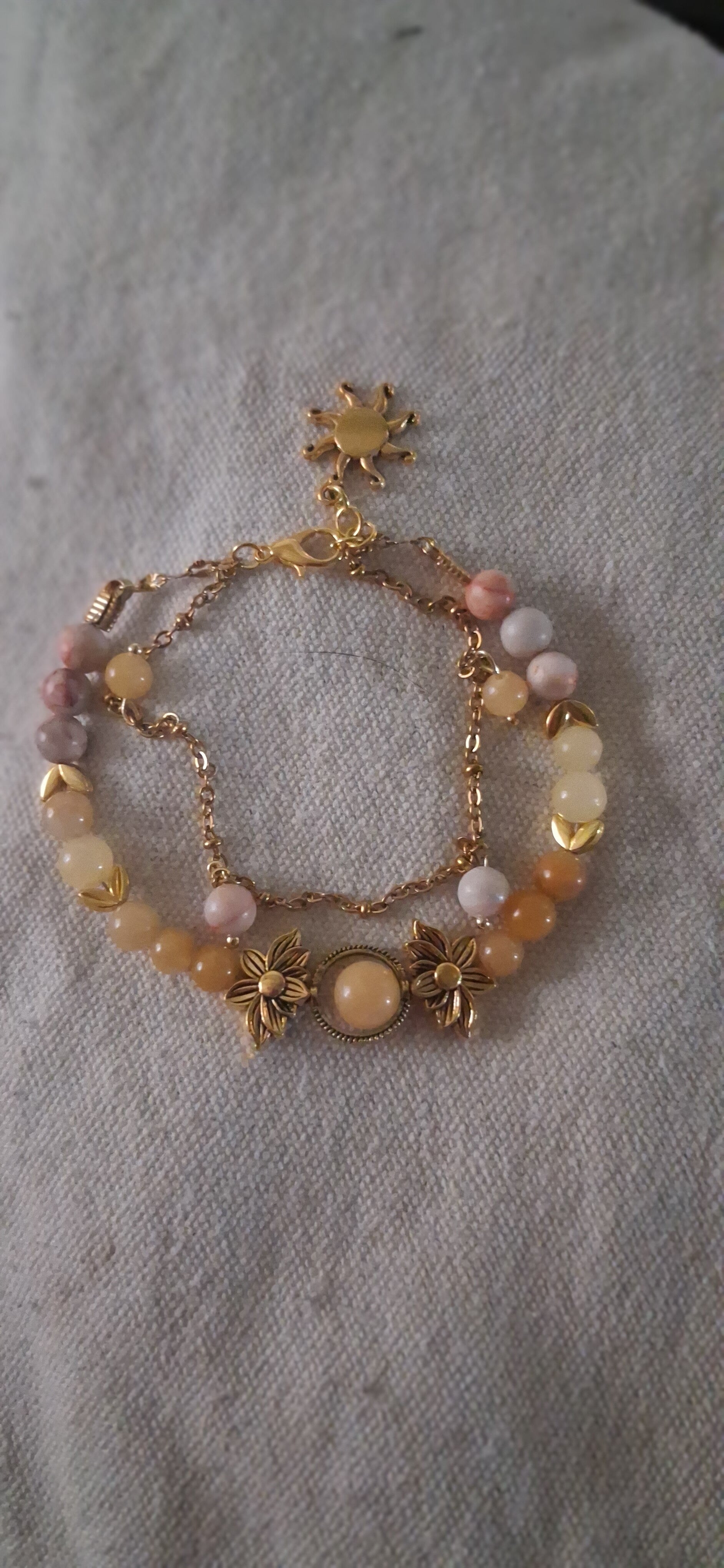 Bracelet quartz rose, pêche, Citrine "Aube Solaire"