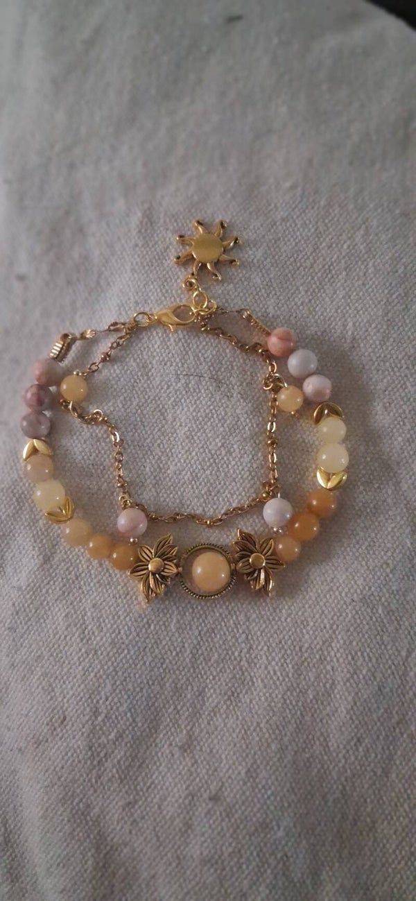 Bracelet quartz rose, pêche, Citrine "Aube Solaire"