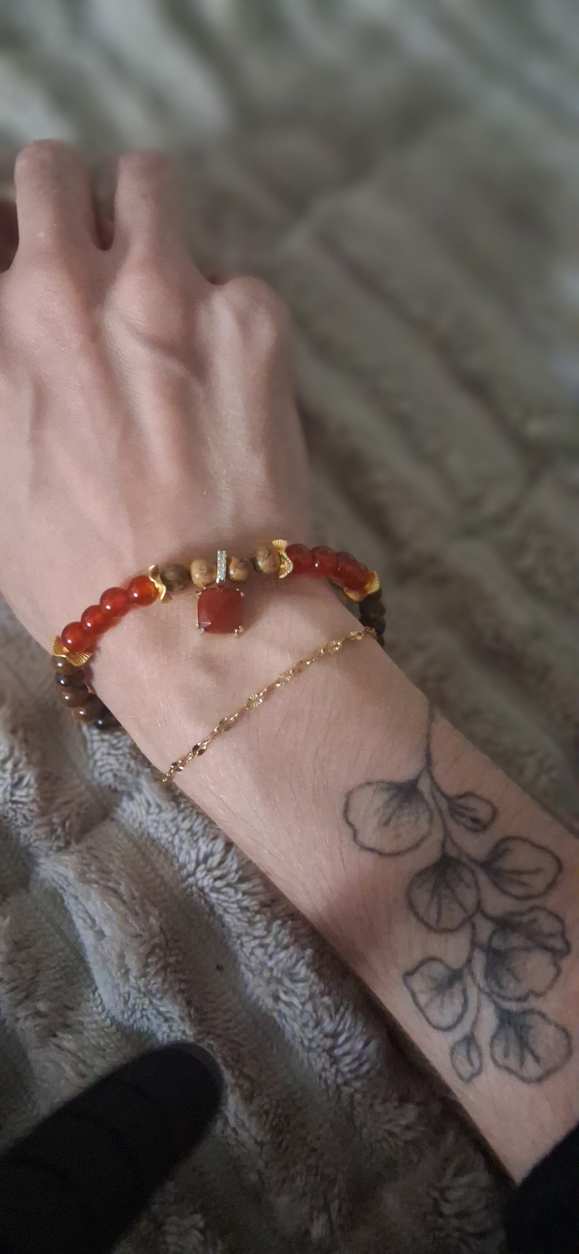 Bracelet Cornaline, Jaspe Brun "Braises Ardentes"
